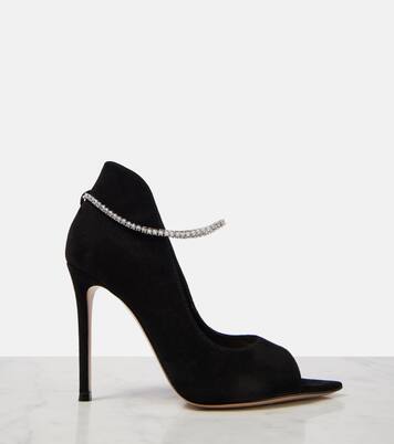 Crystal-embellished suede peep-toe pumps | Gianvito Rossi