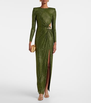 Chain-detail embellished jersey gown | Self-Portrait