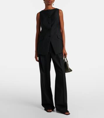 Pantalon ample à taille mi-haute en laine et mohair | Róhe