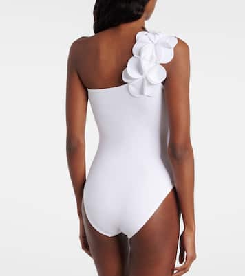 Tess floral-appliqué one-shoulder swimsuit | Karla Colletto