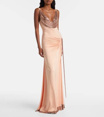 Robe aus Satin mit Metallic-Mesh | Rabanne