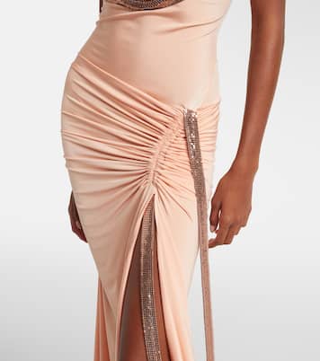 Robe aus Satin mit Metallic-Mesh | Rabanne