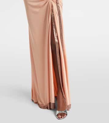 Robe aus Satin mit Metallic-Mesh | Rabanne