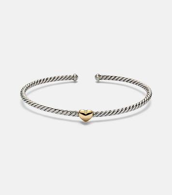Bracciale Micro Cable Flex® Heart Station in oro 14kt (585/1000) e argento sterling (925) | David Yurman