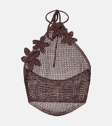 Cori open-knit halterneck lamé crop top | Bananhot