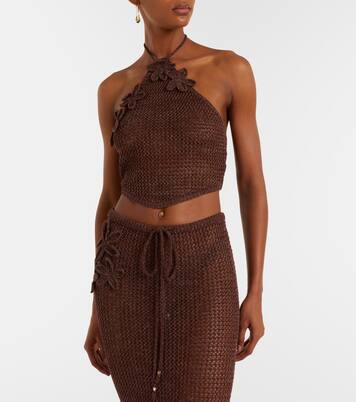 Cori open-knit halterneck lamé crop top | Bananhot