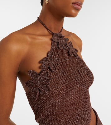 Cori open-knit halterneck lamé crop top | Bananhot