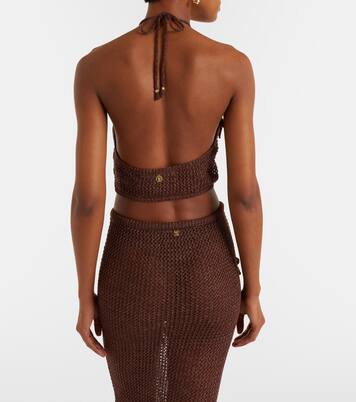 Cori open-knit halterneck lamé crop top | Bananhot