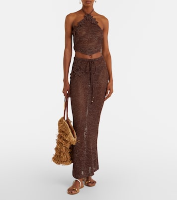 Cori open-knit halterneck lamé crop top | Bananhot