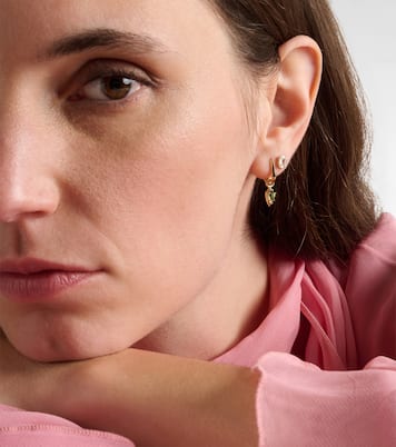 Knife Edge Shield 14kt gold hoop earrings with green tourmaline | Stone and Strand