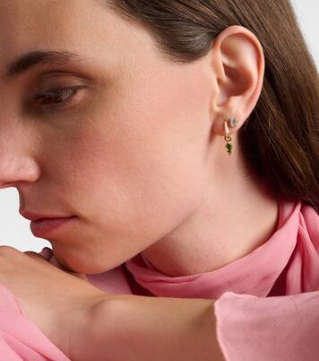 Knife Edge Shield 14kt gold hoop earrings with green tourmaline | Stone and Strand