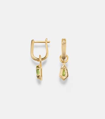 Knife Edge Shield 14kt gold hoop earrings with green tourmaline | Stone and Strand