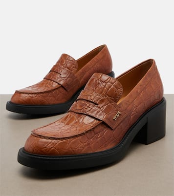 Croc-effect leather loafer pumps  | Tod's
