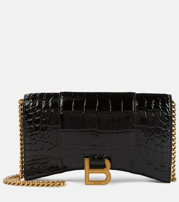 Hourglass croc-effect leather wallet on chain | Balenciaga