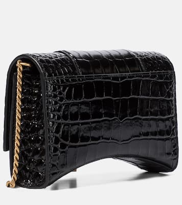 Hourglass croc-effect leather wallet on chain | Balenciaga