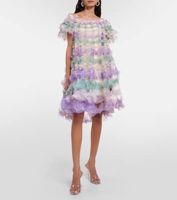 Tiered off-shoulder tulle midi dress | Susan Fang
