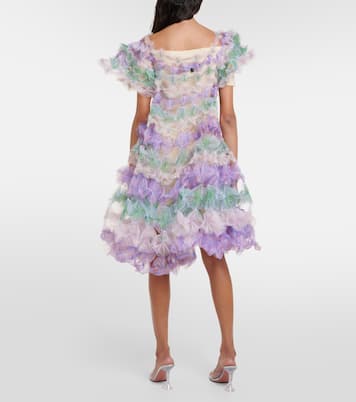 Tiered off-shoulder tulle midi dress | Susan Fang