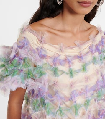 Tiered off-shoulder tulle midi dress | Susan Fang