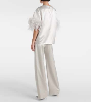 Top aus Seidensatin mit Federn | Valentino