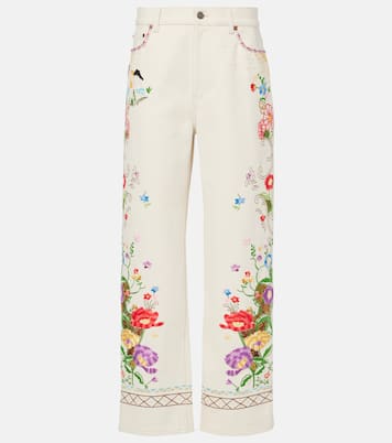 High-rise floral embroidered straight jeans | Valentino