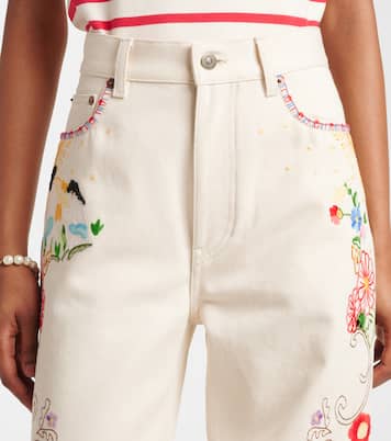 High-rise floral embroidered straight jeans | Valentino