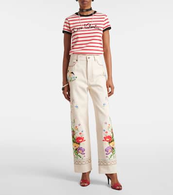 High-rise floral embroidered straight jeans | Valentino