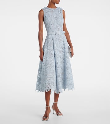 Vestido midi de encaje floral con cinturón | Oscar de la Renta