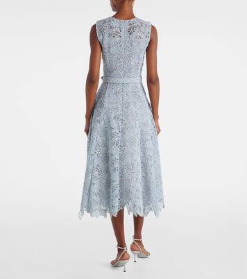Vestido midi de encaje floral con cinturón | Oscar de la Renta
