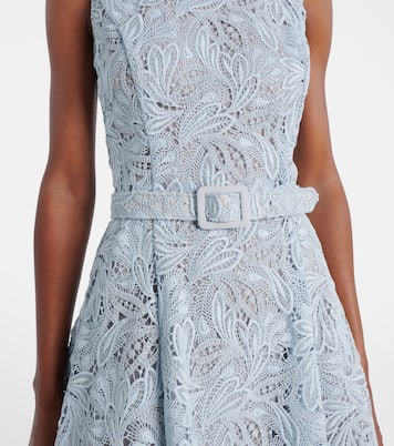 Vestido midi de encaje floral con cinturón | Oscar de la Renta