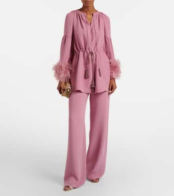 Tunika aus Cady Couture mit Federn | Valentino