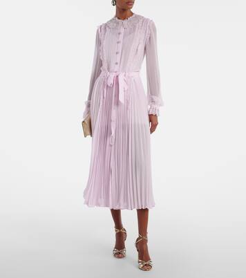 Embellished pleated georgette shirt dress | Self-Portrait