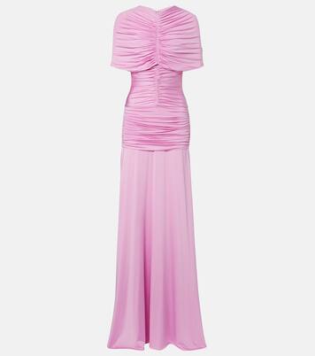 Caped ruched jersey maxi dress | Self-Portrait