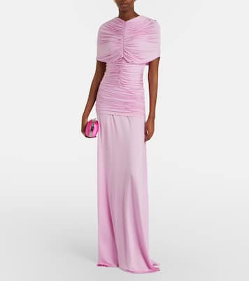 Caped ruched jersey maxi dress | Self-Portrait