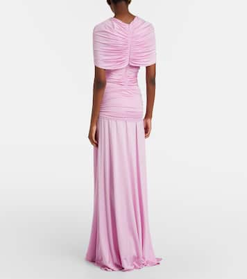 Caped ruched jersey maxi dress | Self-Portrait