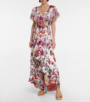 Robe portefeuille en soie à fleurs | Camilla