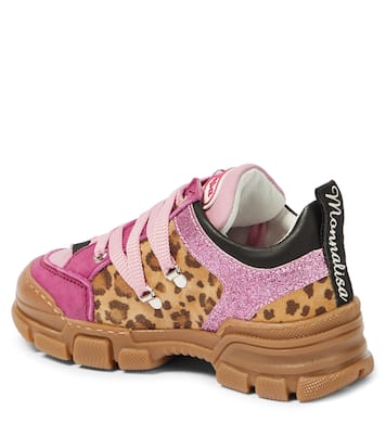 Leopard-print leather-trimmed sneakers | Monnalisa