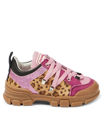 Leopard-print leather-trimmed sneakers | Monnalisa