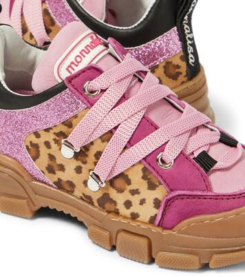 Leopard-print leather-trimmed sneakers | Monnalisa