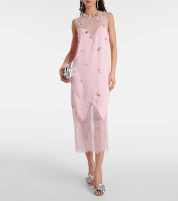 Robe midi Keeva en crêpe et dentelle | Costarellos