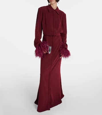 Abito chemisier in crêpe di raso con piume | Roland Mouret