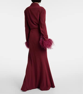 Abito chemisier in crêpe di raso con piume | Roland Mouret