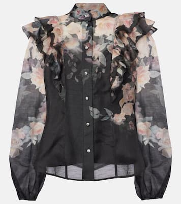 Bluse Crush Frill Sleeve aus Leinen und Seide | Zimmermann