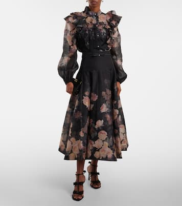 Bluse Crush Frill Sleeve aus Leinen und Seide | Zimmermann