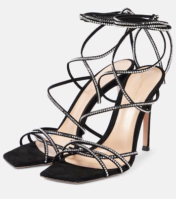 Sandalen Ankletie 105 aus Veloursleder mit Kristallen | Gianvito Rossi