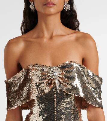 Robe à encolure bardot et sequins | Self-Portrait