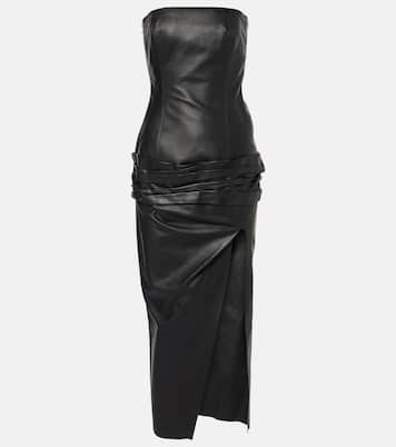 Draped strapless leather midi dress | The Attico