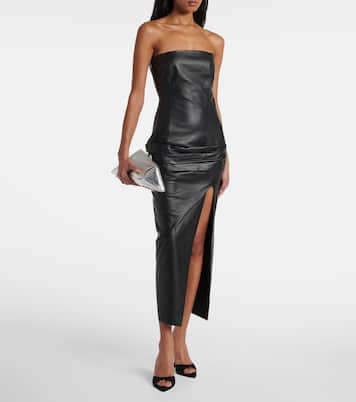 Draped strapless leather midi dress | The Attico