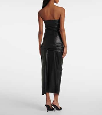 Draped strapless leather midi dress | The Attico