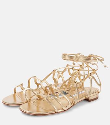 Fawdaflat metallic leather sandals | Manolo Blahnik