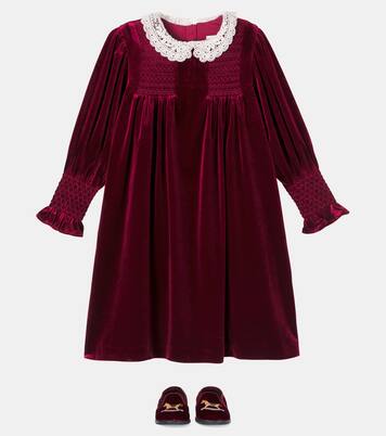 Lory crochet shirred velvet dress | C'era Una Volta